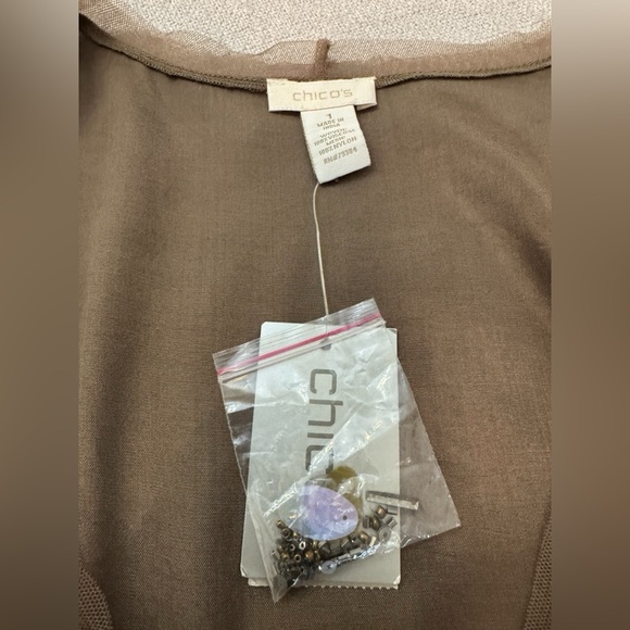 Chico's Embellished Mesh Vest Taupe Sequin Beaded Size M - Picture 9 of 11